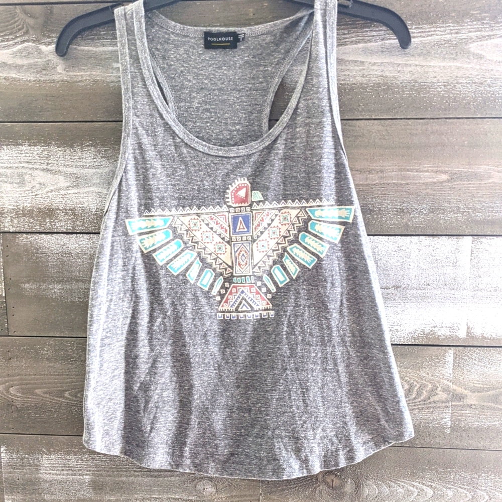 Poolhouse Gray Native Inspired Tank Top Size Small